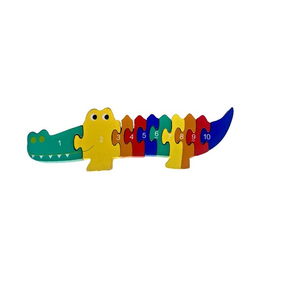 Crocodile Number Puzzle - 10 Piece Wooden Animal Shaped Puzzle, Colorful Learn - Picture 2 of 7